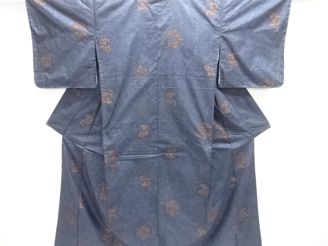 雪輪に草花模様織出し本場泥大島紬着物（5マルキ）